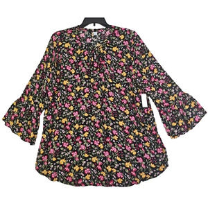 Old Navy ~Woman Size XL TALL~ Black Pink Floral Shirt Oversized Blouse Top NWT.